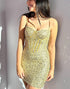 Sparkly Spaghetti Straps Champagne Short Homecoming Dress with Beading