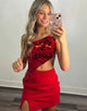 One Shoulder Red Tight Homecoming Dress with Hollow-out