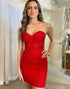 Red Strapless Corset Tight Homecoming Dress with Beading