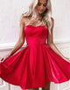 A Line Strapless Satin Red Homecoming Dress with Lace-up Back