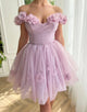 A Line Off the Shoulder Cute Homecoming Dress with 3D Flowers