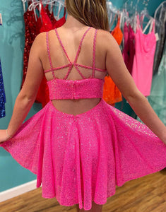 Hot Pink Glitter A Line Homecoming Dress with Sequins