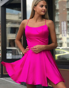 Green A Line Satin Simple Homecoming Dress