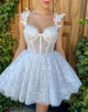 White A Line Corset Homecoming Dress with Lace