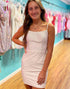 White Sparkly Tight Homecoming Dress with Beaded