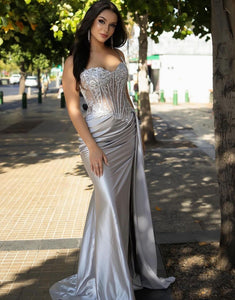 Dusty Blue Spaghetti Straps Sequin Long Prom Dress