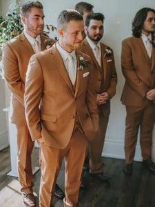 Brown 3 Piece Notched Lapel Groomsmen Suits