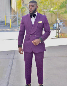 Purple Shawl Lapel 2 Piece Men Formal Slim Fit Suits