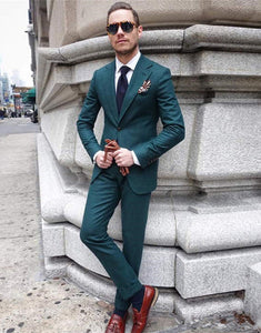 Dark Green Notched Lapel 2 Piece Men Slim Fit Formal Suits