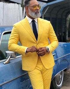 Yellow Peaked Lapel 2 Piece Classic Formal Suit for Men