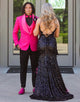 Hot Pink Notched Lapel Jacquard Single Button Three-Piece Party Suit for Men