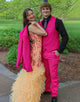 Hot Pink Solid Color Notched Lapel Single Button Three-Piece Suit for Men