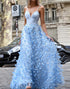 Light Blue V Neck A Line Long Prom Dress