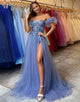 Dusty Blue Sweetheart Tulle A Line Long Prom Dress
