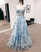 Light Blue Tulle Spaghetti Straps Princess Corset Long Prom Dress