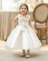 White A Line Round Neck Flower Girl Dress with Bow