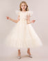 Champagne A Line Tulle Cap Sleeves Flower Girl Dress with Bow