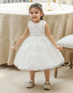 Pink Appliques Sleeveless Flower Girl Dress with Bow