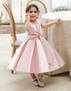 Pink Satin Sleeveless Flower Girl Dress with Bowknot