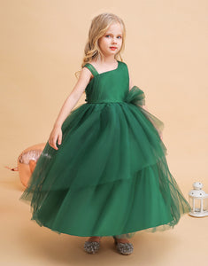 Dark Green Tulle Sleeveless Flower Girl Dress