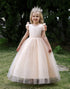 Champagne Cap Sleeves Open Back Flower Girl Dress