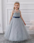 Silver Sleeveless A Line Flower Girl Dress With Bowknot