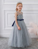 Silver Sleeveless A Line Flower Girl Dress With Bowknot