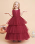 Burgundy Open Back Flower Girl Dress With Bowknot