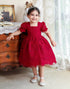 Burgundy Square Neck Short Sleeves Flower Girl Dress