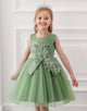 Green Appliques Tulle Sleeveless Flower Girl Dress