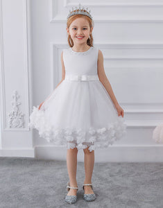 White Appliques Beading Tulle Sleeveless Flower Girl Dress