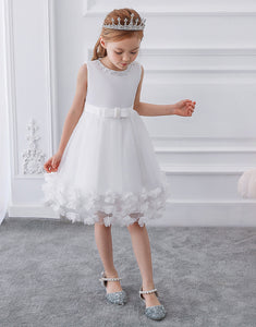 White Appliques Beading Tulle Sleeveless Flower Girl Dress