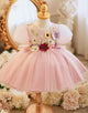 Dusty Rose Appliques Puff Sleeves Tulle Flower Girl Dress