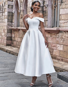 A Line Off the Shoulder White Long Bridal Dress