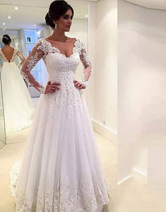 A Line Open Back White Long Bridal Dress