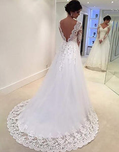 A Line Open Back White Long Bridal Dress