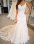 Mermaid V Neck Corset White Long Bridal Dress