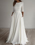 A Line 3/4 Sleeves White Long Bridal Dress