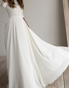 A Line 3/4 Sleeves White Long Bridal Dress