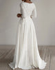 A Line 3/4 Sleeves White Long Bridal Dress