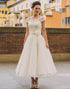 A Line Short Sleeves Ivory Flower Lace Bridal Dress