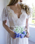 A Line V Neck Open Back Ivory Long Bridal Dress