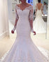 Mermaid Long Sleeves Open Back Ivory Bridal Dress