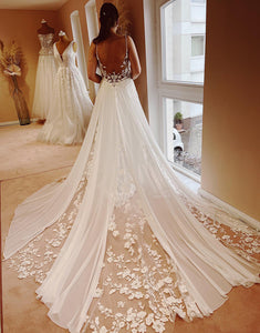 A Line Spaghetti Straps Open Back Ivory Corset Bridal Dress