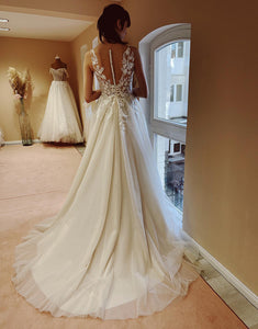 A Line Sleeveless White Bridal Dress With Slit