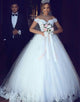 A Line Off the Shoulder White Tulle Bridal Dress