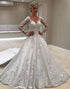 A Line V Neck Long Sleeves White Long Bridal Dress