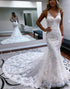 Mermaid V Neck Ivory Chapel Train Long Bridal Dress