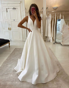 A Line Sleeveless Ivory Long Bridal Dress