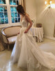 A Line Open Back V Neck Ivory Long Bridal Dress